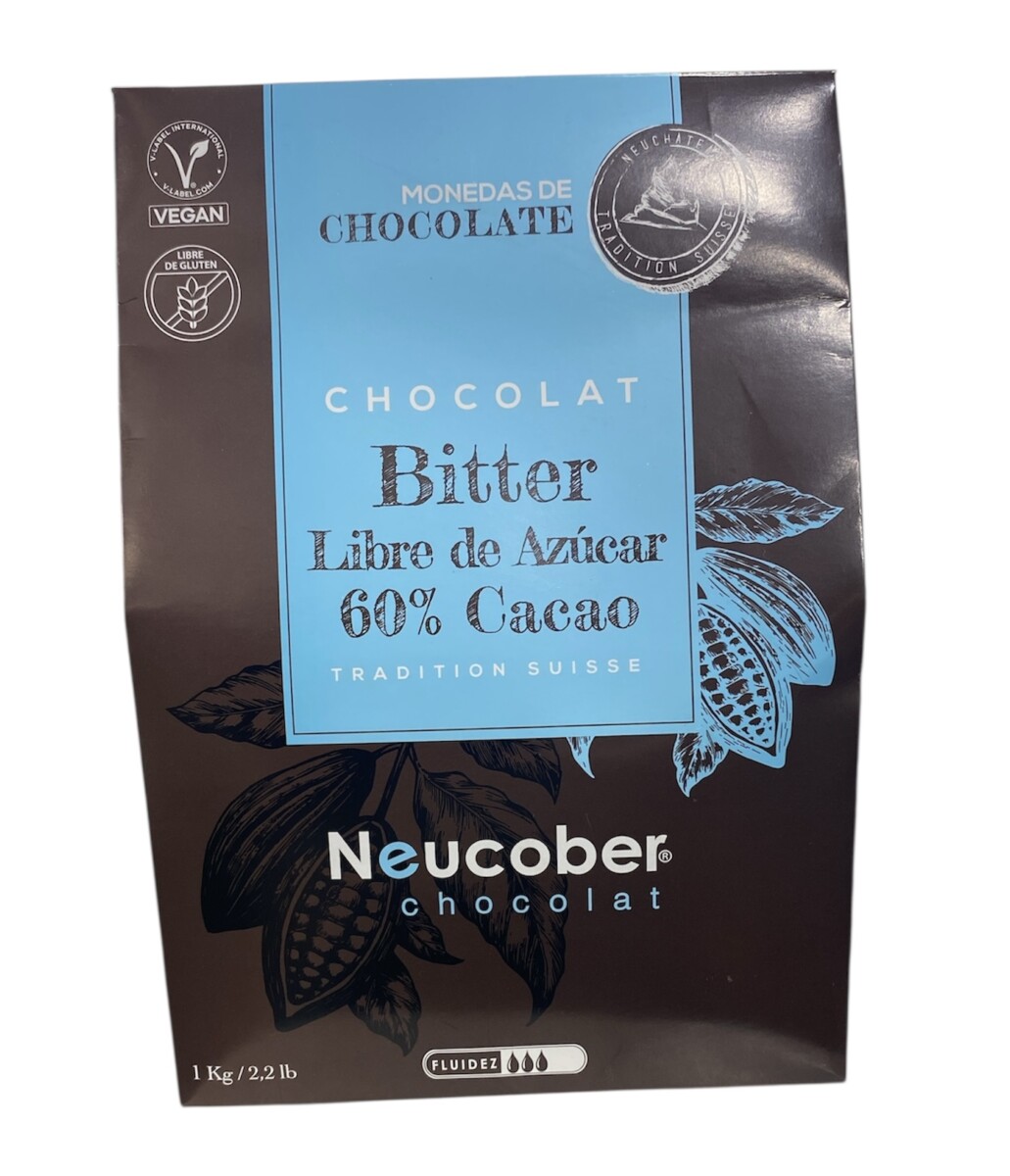 CHOCOLATE BITTER 60% CACAO LIBRE DE AZUCAR 1 KG NEUCOBER