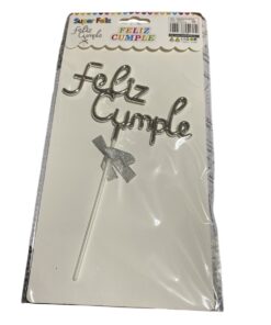 TOPPER FELIZ CUMPLE PLATEADO