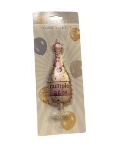 VELA BOTELLA ROSADA FELIZ CUMPLEAÑOS